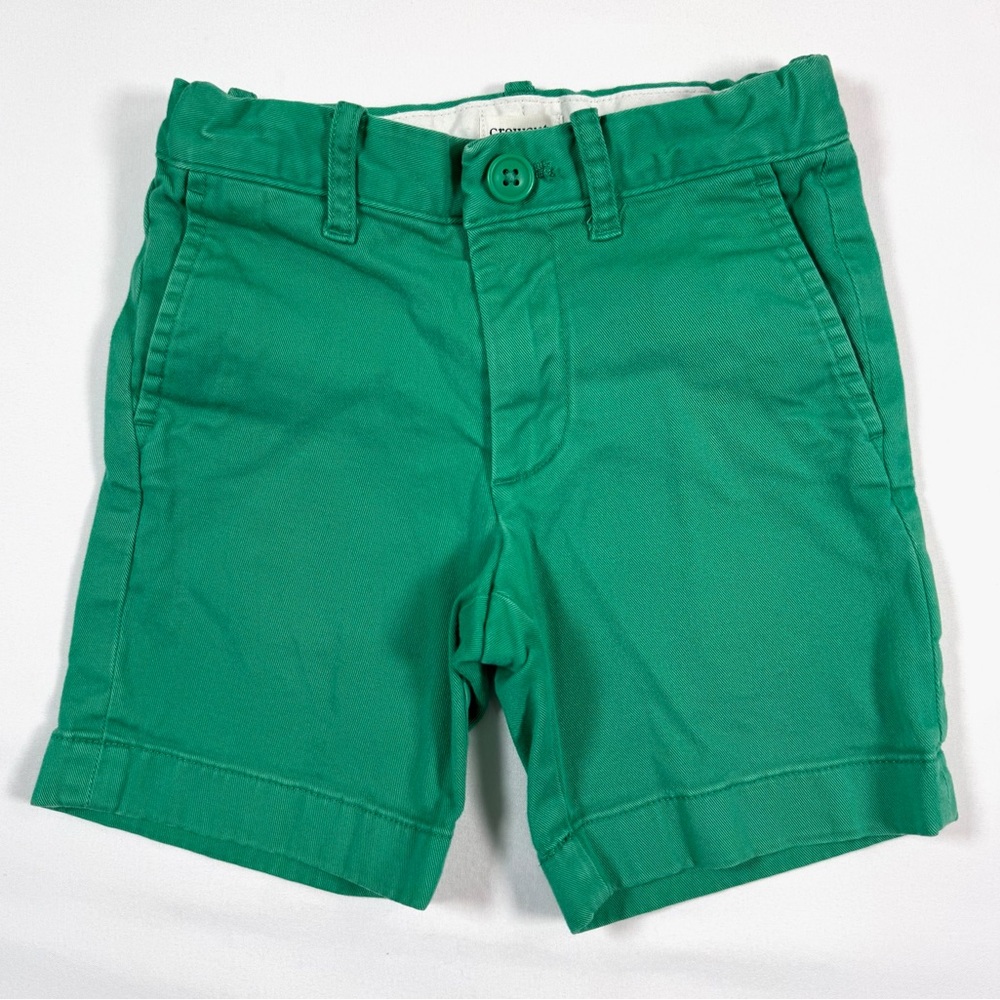CREWCUTS Boys Green Chino Shorts Classic Fit Size 4 Cotton Stretch Casual